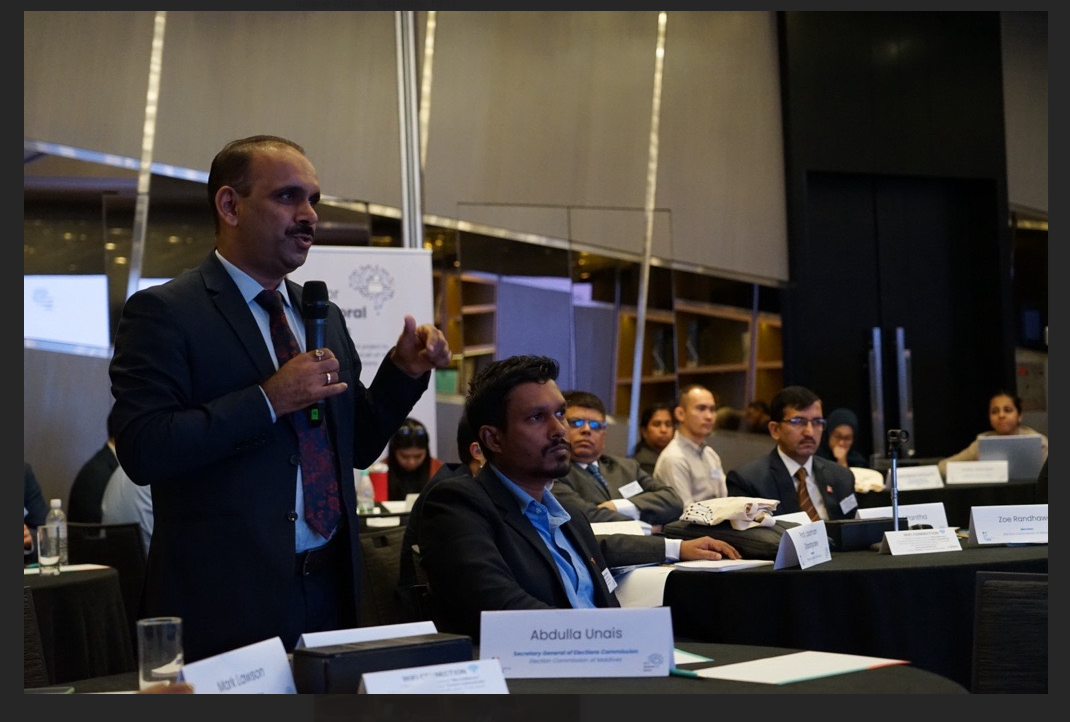 Ramesh Verma (standing), Chief Electoral Officer from the state of Goa, India, at the first AI Literacy for Electoral Actors training event in November 2024 in Kuala Lumpur, Malaysia. Credit: International IDEA/Juliane Müller